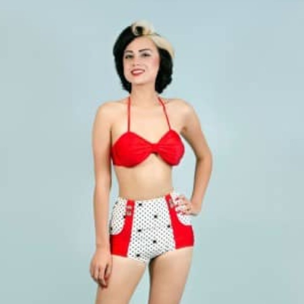 Modcloth Red and White Polka Dot High-Waist Bikini